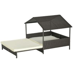 PawHut Extendable Wicker Outdoor Dog Bed with Waterproof Roof Soft Cushion Small Medium Dogs Cream White