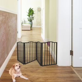 Pet Gate - Dog Gate for Doorways, Stairs or House - Freestanding, Folding, brown, Arc Wooden--Self-pick up is not supported.
