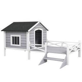 PawHut Small/Medium Dog House with Porch, Gray