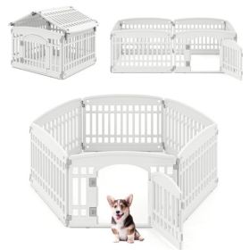 White HDPE Pet Playpen - 6-Panel Design (Hexagonal/Rectangular/House), 18"x18.5" Door, 21.5 lbs Net Weight for Travel/Yard/Living Room